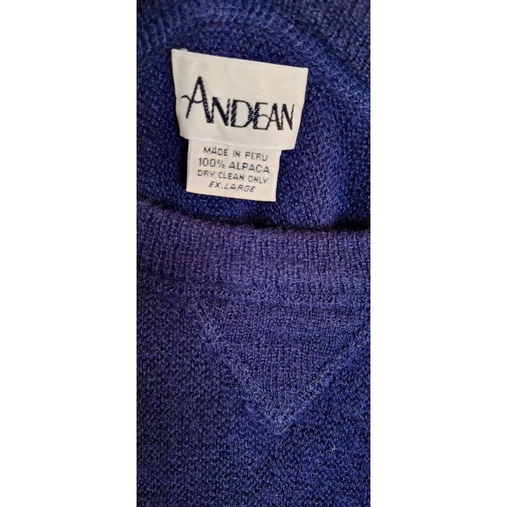 Vintage‎ Andean 100% Alpaca Ex. large (XL) deep blue crew neck sweater